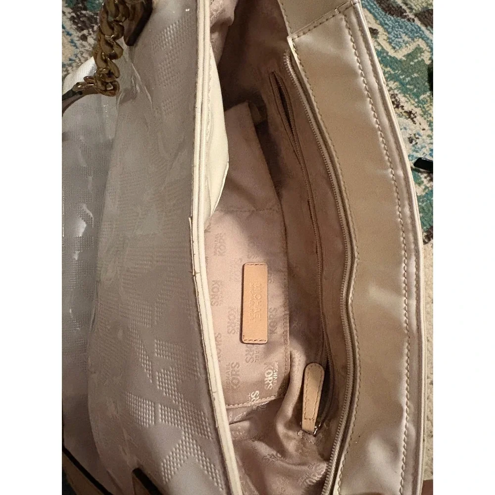 Michael Kors Jet Set Travel White MK Logo‎ Tote Bag Chain Strap Shoulder Bag